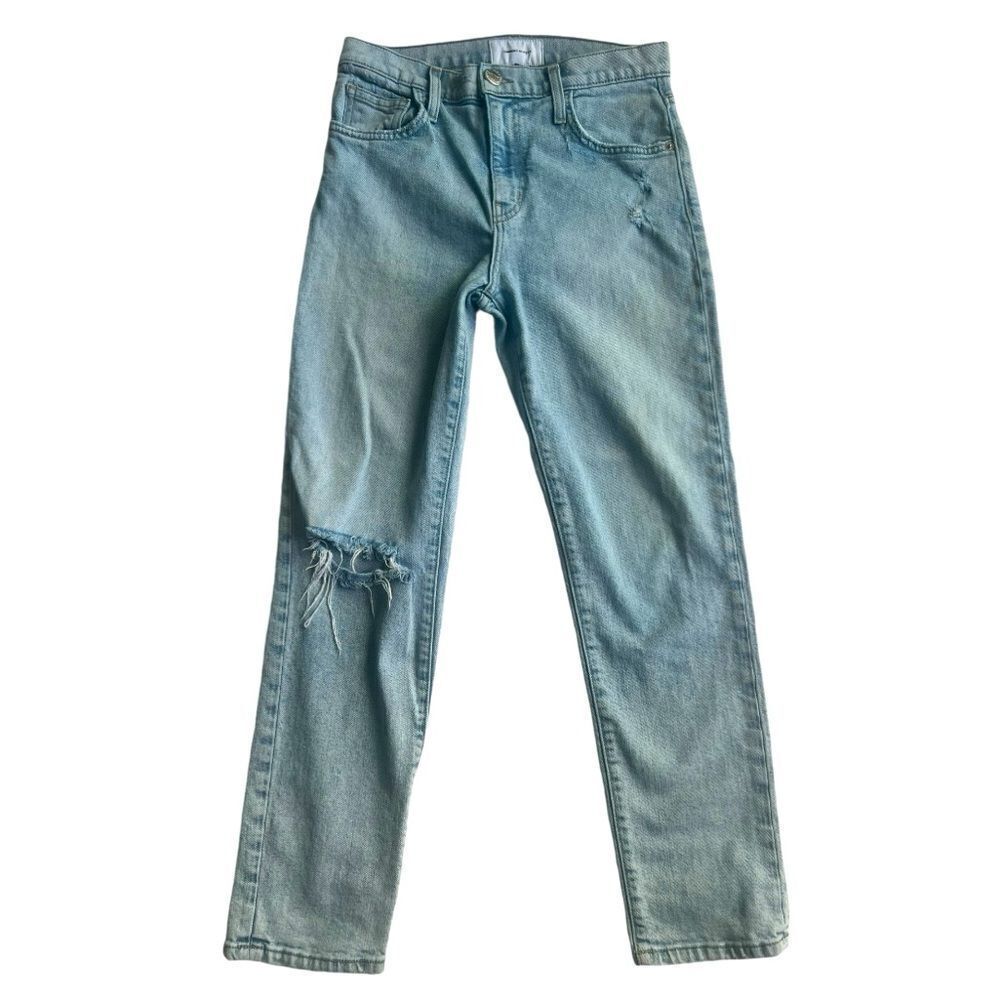 Current Elliot Straight Leg Ripped Knee Light Wash High Waisted Crop Jeans Sz 25